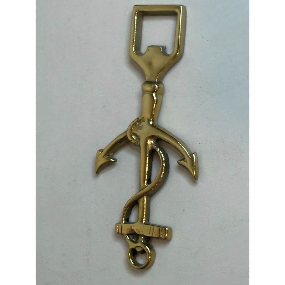 Vintage Brass Anchor Bottle Opener Nautical Marine Figural Rope Soda Cap Lifter